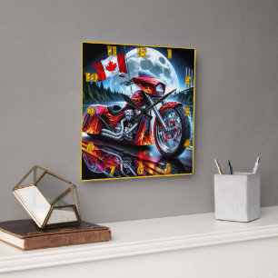 Riding into the night with the Canadian spirit Square Wall Clock
