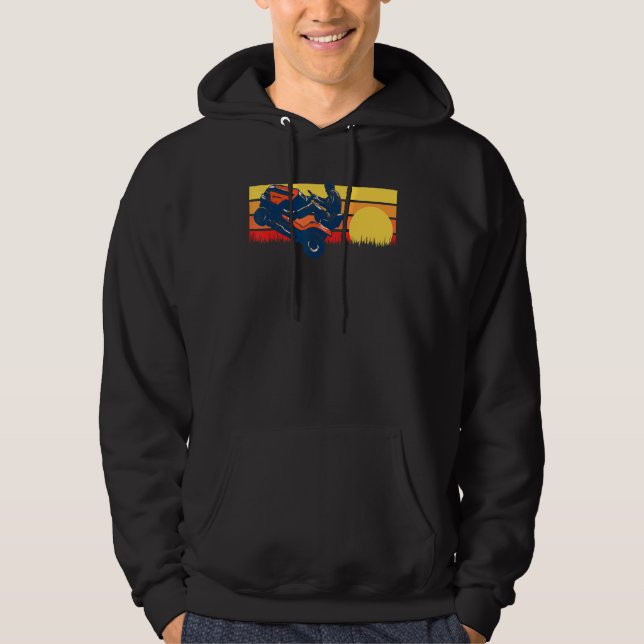 Riding Lawn Mower Wheelie  Vintage 80s Sunset Hoodie (Front)