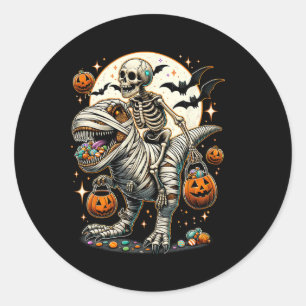 Riding Mummy Dinosaur T Rex Kids Boys Men Hallowee Classic Round Sticker