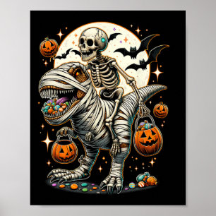 Riding Mummy Dinosaur T Rex Kids Boys Men Hallowee Poster