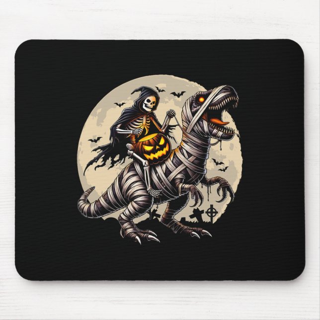Riding Mummy Dinosaur T Rex Pumpkin Funny Hallowee Mouse Mat (Front)