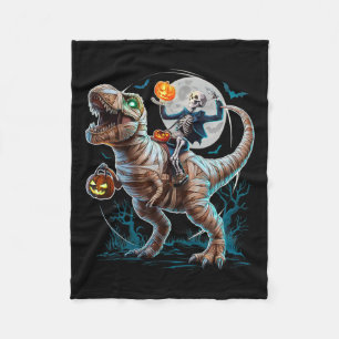 Riding Mummy Pumpkin T Rex Dinosaur Funny Hallowee Fleece Blanket
