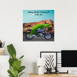 Riding Off Into Retirement Custom Gecko Motorcycle Poster