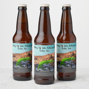 Riding Off Into Retirement Gecko Joe Motorcycle Beer Bottle Label