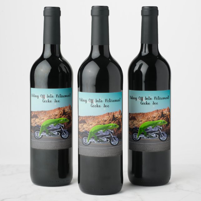 Riding Off Into Retirement Gecko Joe Motorcycle Wine Label (Bottles)