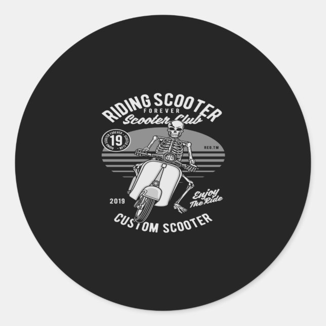 riding scooter classic round sticker (Front)
