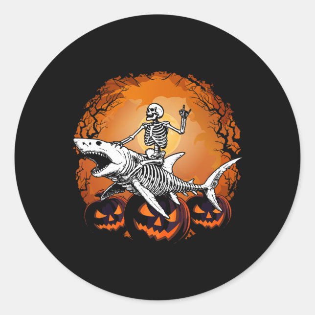 Riding Shark Lazy Halloween Costume Funny Animal  Classic Round Sticker (Front)