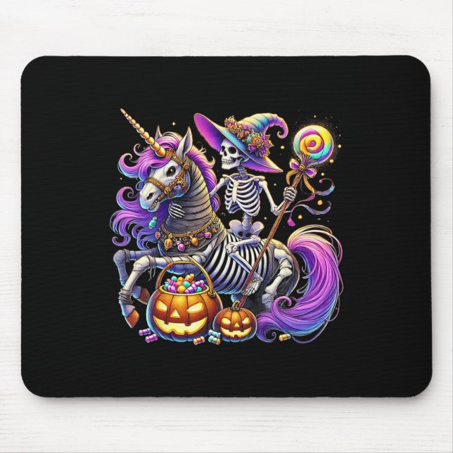 Riding Skeleton Unicorn Halloween Costume  Mouse Mat (Front)