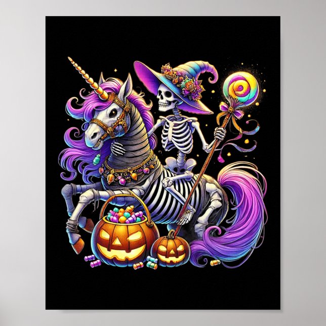 Riding Skeleton Unicorn Halloween Costume  Poster (Front)
