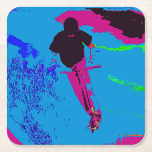 Riding the Galaxy - Scooter Rider  Square Paper Coaster