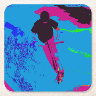 Riding the Galaxy - Scooter Rider Square Paper Coaster