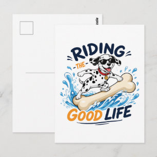 Riding The Good Life Dog Surfing Bone Postcard