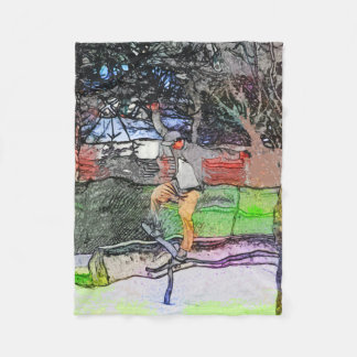 Riding the Rails - Cartoon Skateboarder Design Fleece Blanket