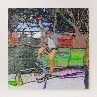Riding the Rails - Cartoon Skateboarder Design Jigsaw Puzzle