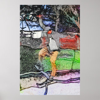 Riding the Rails - Cartoon Skateboarder Design Poster