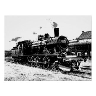 Riding the Rails- Vintage Steam Train Poster