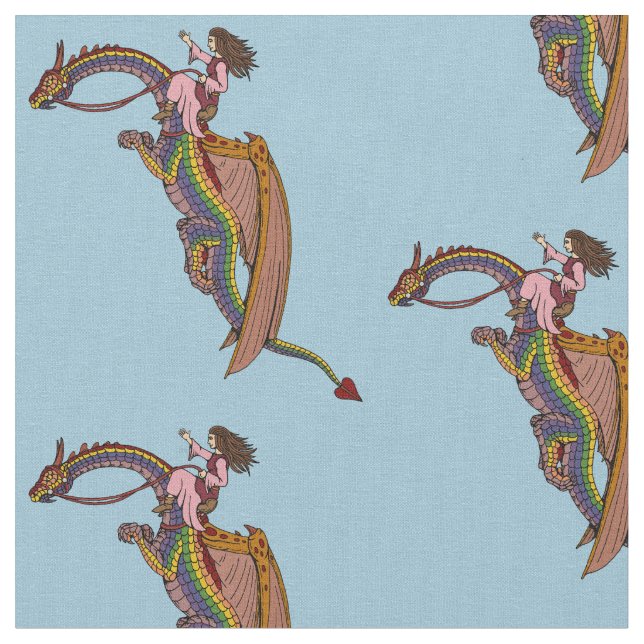 Riding the Rainbow Dragon Fabric (Close Up)