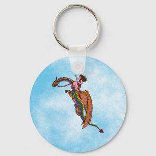 Riding the Rainbow Dragon Key Ring