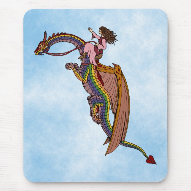Riding the Rainbow Dragon Mouse Mat (Front)
