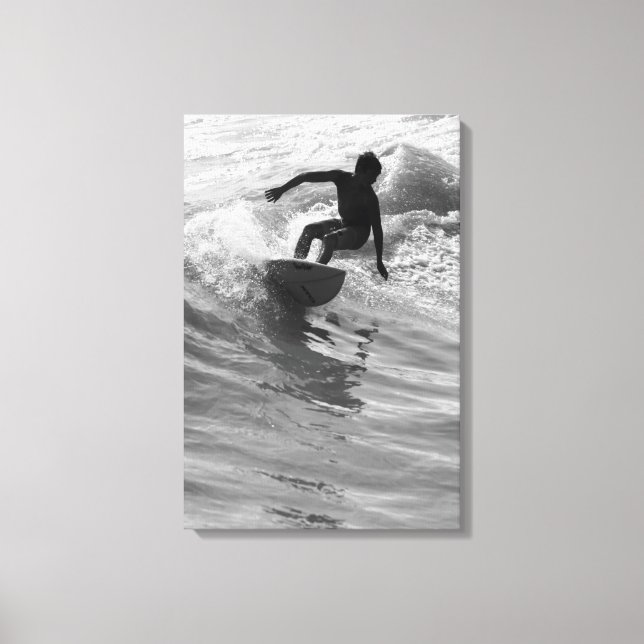 Riding The Wave Grayscale Canvas Print (Front)