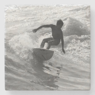 Riding The Wave Grayscale Stone Coaster