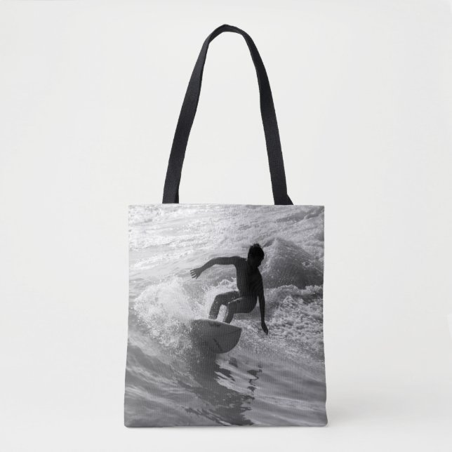 Riding The Wave Grayscale Tote Bag (Front)