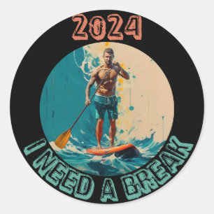 Riding the waves: sup paddle board surfing edition classic round sticker