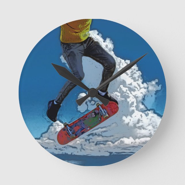 Riding the Wind - Skateboarder Poster Round Clock (Front)