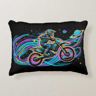 Riding through Space - Motocross Rider Decorative Cushion