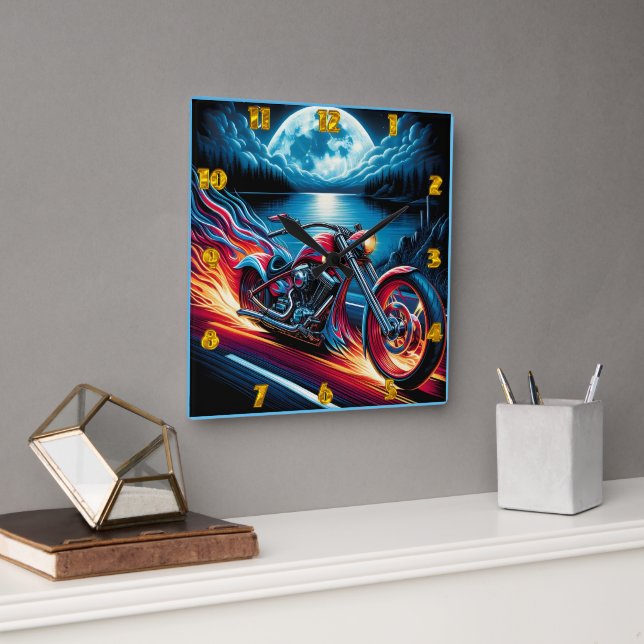 Riding through the night with passion and freedom square wall clock (Office)