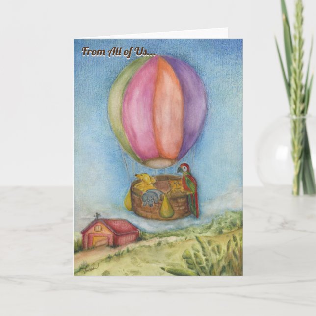 Riding with friends Hot Air Balloon farm animals Thank You Card (Front)
