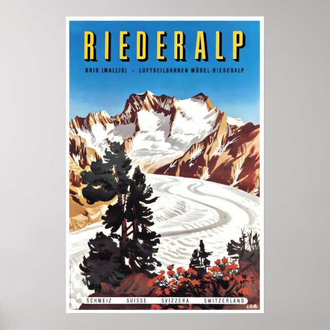 Riederalp Art Switzerland Travel Poster Swiss Ski (Front)