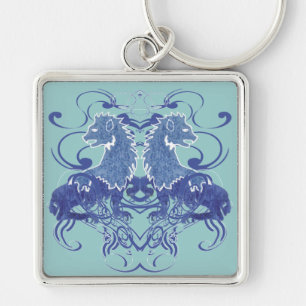 Rielaboration of Vintage Lions with Swirls Key Ring