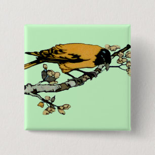 Rielaboration of Yellow Vintage Bird Illustration 15 Cm Square Badge