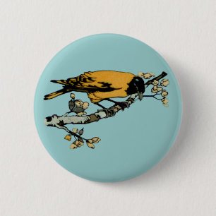 Rielaboration of Yellow Vintage Bird Illustration 6 Cm Round Badge