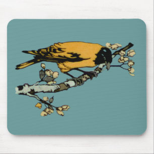 Rielaboration of Yellow Vintage Bird Illustration Mouse Mat