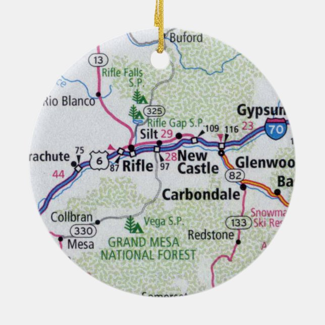 Rifle Colorado Map Ceramic Tree Decoration (Back)