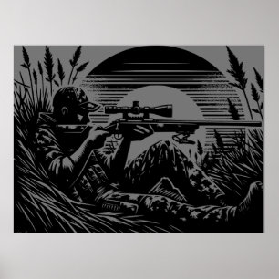 Rifle Hunting Fanatics Black & Grey   Poster