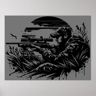Rifle Hunting Fanatics Black & Grey   Poster
