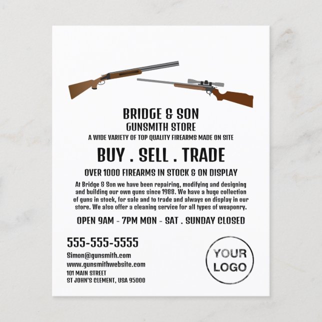 Rifle & Shotgun, Gunsmith, Gunstore Advertising Flyer (Front)