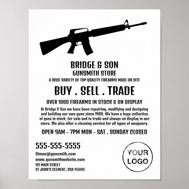 Rifle Silhouette, Gunsmith, Gunstore Advertising Poster (Front)