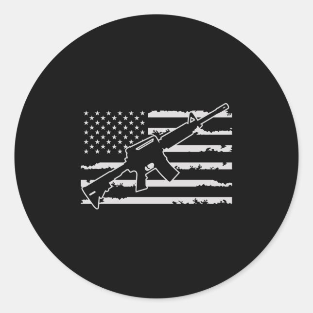 Rifle Weapon American Flag Classic Round Sticker (Front)