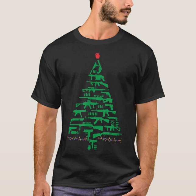 Rifle Weapon Gun Christmas Tree for Weapon Fools & T-Shirt (Front)
