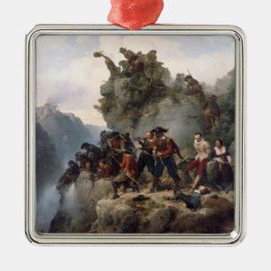 Riflemen Defending a Mountain Pass (Karl Lessing) Metal Tree Decoration