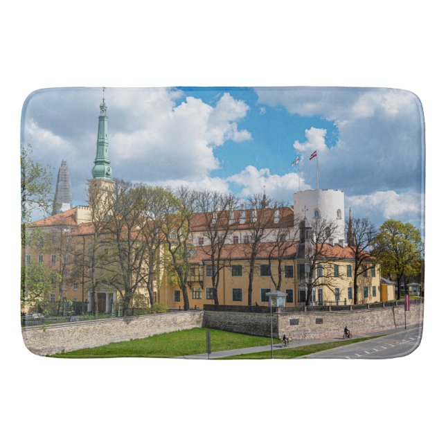 Riga Castle during sunny day in Riga, Latvia Bath Mat (Front)