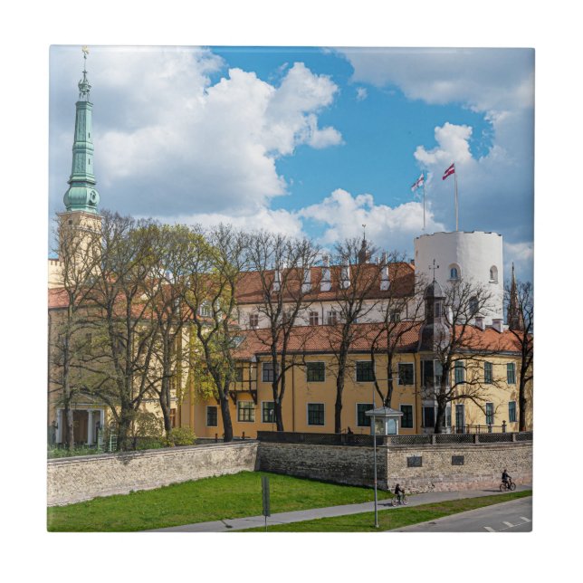Riga Castle during sunny day in Riga, Latvia Tile (Front)