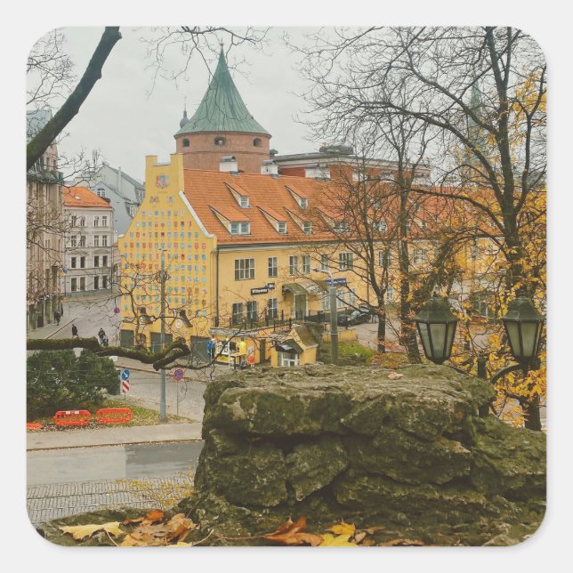 Riga in autumn  square sticker (Front)