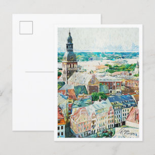 Riga Latvia Beautiful Oil Painting City Postcard