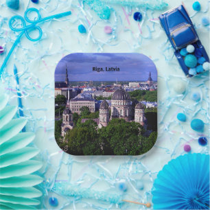 Riga, Latvia cityscape Paper Plate