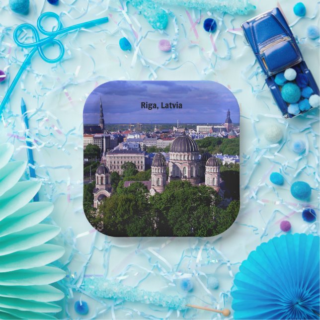 Riga, Latvia cityscape Paper Plate (Party)